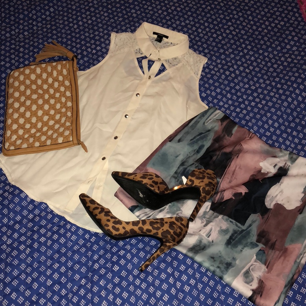 Sheer cream Forever 21 top.